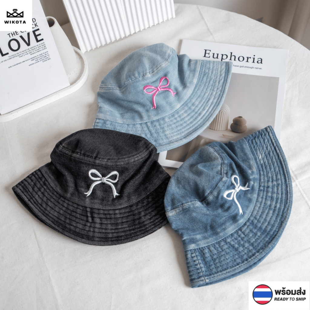 [W0188] หมวกบักเก็ตยีนส์ หมวกกันแดด แต่งดีเทลปักโบว์ สียีนส์ฟอก น่ารักทุกสี ใส่ได้ทุกโอกาส