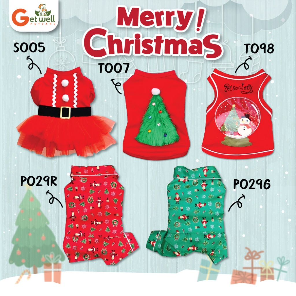 Get Well ชุดคริสต์มาสสุนัข ชุดคริสต์มาสแมว Pet Custome Christmas X-mas