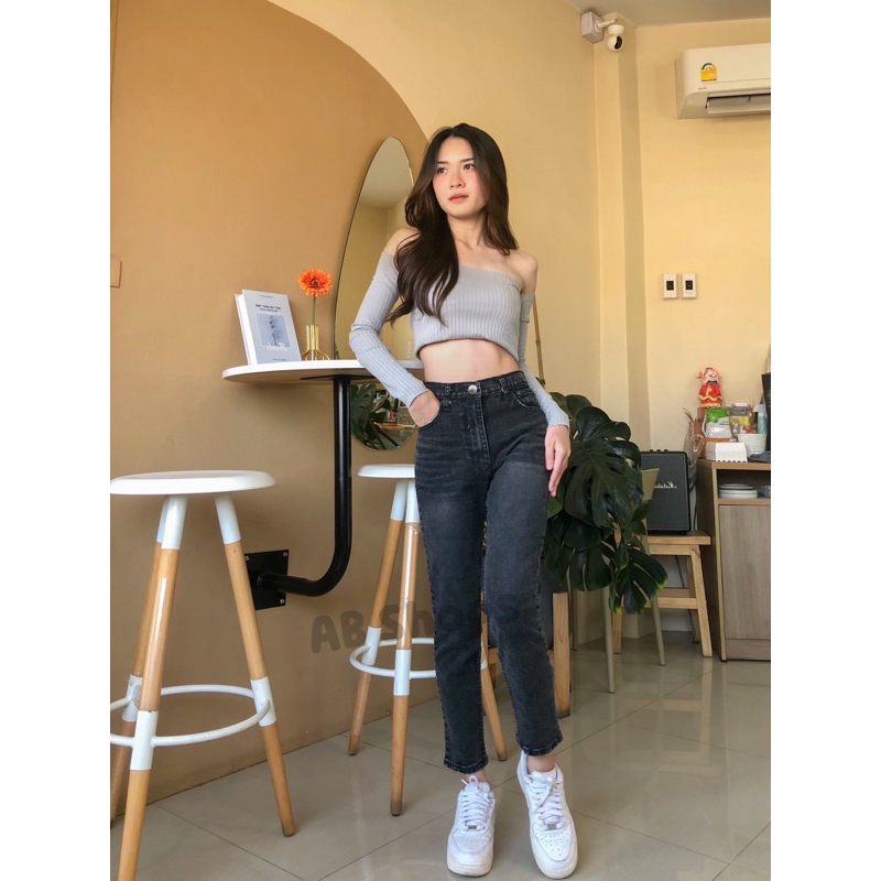 💯ยีนส์สาวอวบทรงบอยผ้ายืดมีไซS-40แบรนpunnyผ้ายืดตามตัวพลางหุ่นในตัวจ้า