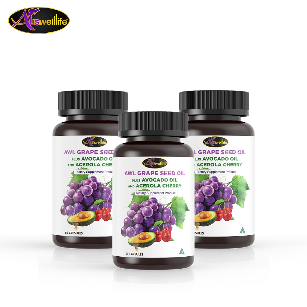 [พิเศษ 3 กระปุก] AWL Grape Seed Oil + Avocado oil & Acerola Cherry บำรุงผิว 60 แคปซูล ราคา 1,980 บาท