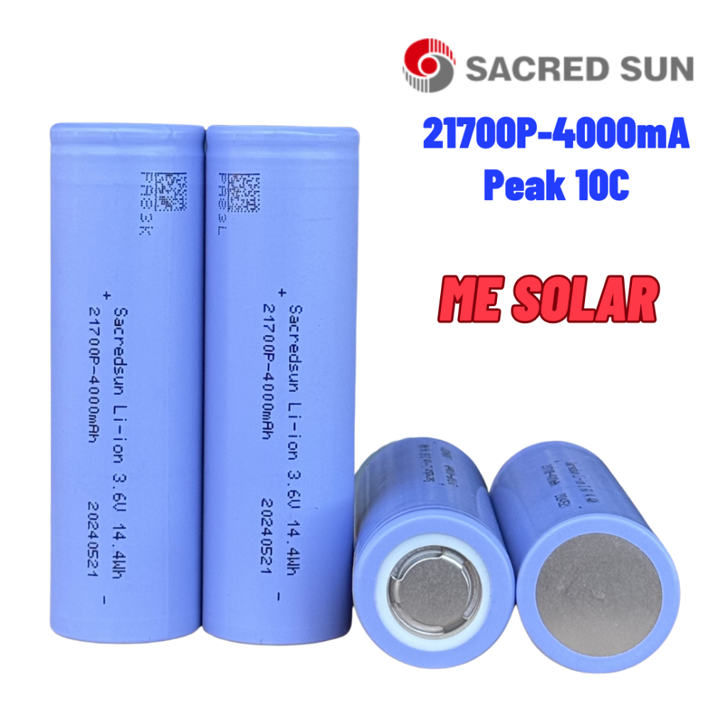 ถ่านชาร์จ 21700 4000mA/3.7V Sacred Sun INR21700P-4000mA ถ่านสว่านไร้สาย ถ่านสกู๊ตเตอร์ ถ่านจักยานไฟ้ฟ้า (ราคา 1 ก้อน)