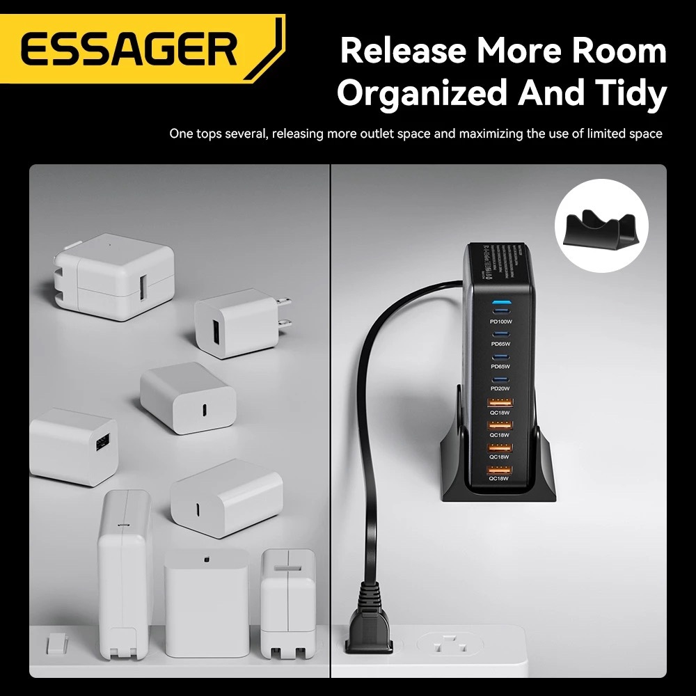 ESSAGER Quick Charge 320W สมาร์ท USB+Type-c  8Port Fast Charging Station โทรศัพท์มือถือ USB charger รูปที่ 3