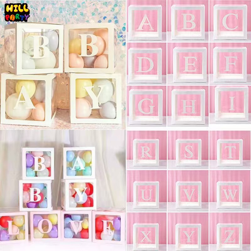 กล่องใส DIY กล่องใส่ลูกโป่ง Happy Birthday (ไม่แถมลูกโป่ง) A-Z สําหรับตกแต่งบ้าน งานแต่งงาน ปาร์ตี้วันเกิด ครบรอบ