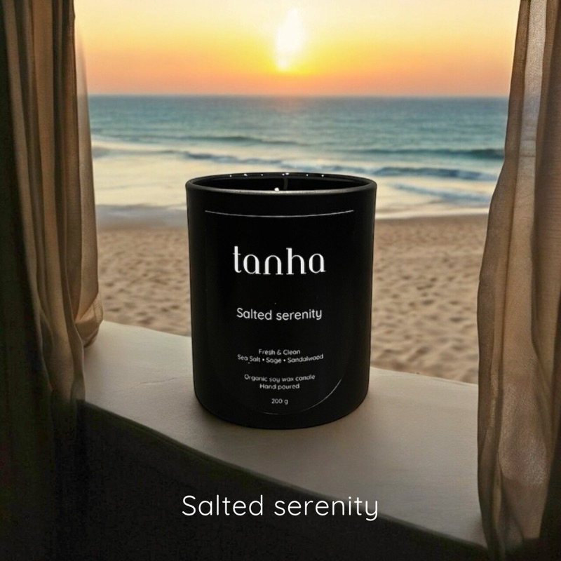 tanha(ตัณหา) กลิ่น Salted serenity เทียนหอม ออกแกนิค ผลิตจากไขถั่วเหลือง 100%
