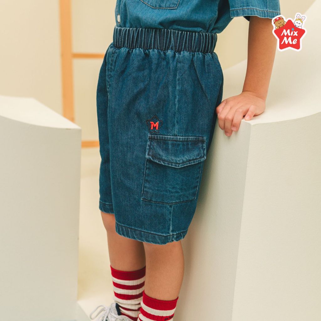 Mix Me กางเกงขาสั้น ไม่มีลาย ผ้ายีนส์ เดนิม นุ่ม เด็กชาย อายุ 1-7 ปี เสื้อผ้าเด็ก รุ่น 400348