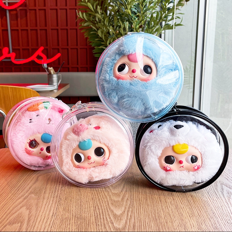 กระเป๋าใส่เบบี้ทรี 【พร้อมส่งจากไทย】กล่องเก็บตุ๊กตาการ์ตูน สีดํา ทรงกลม กันฝุ่น แบบพกพา พร้อมซิปใส