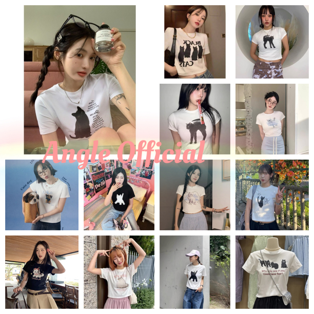 （จัดส่งตลอด 24 ชั่วโมง）Angle Official เสื้อครอปแขนสั้น แบบเข้ารูป สําหรับผู้หญิง