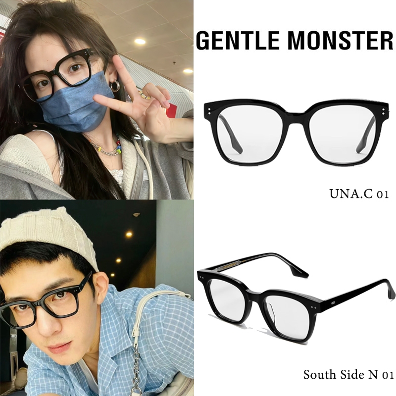 GENTLE MONSTER southside N UNA.CN แผ่นกรอบแว่นสายตาสแควร์ผู้ชายและผู้หญิงสไตล์เดียวกันรุ่นคู่สีดำธรรมดา artifact