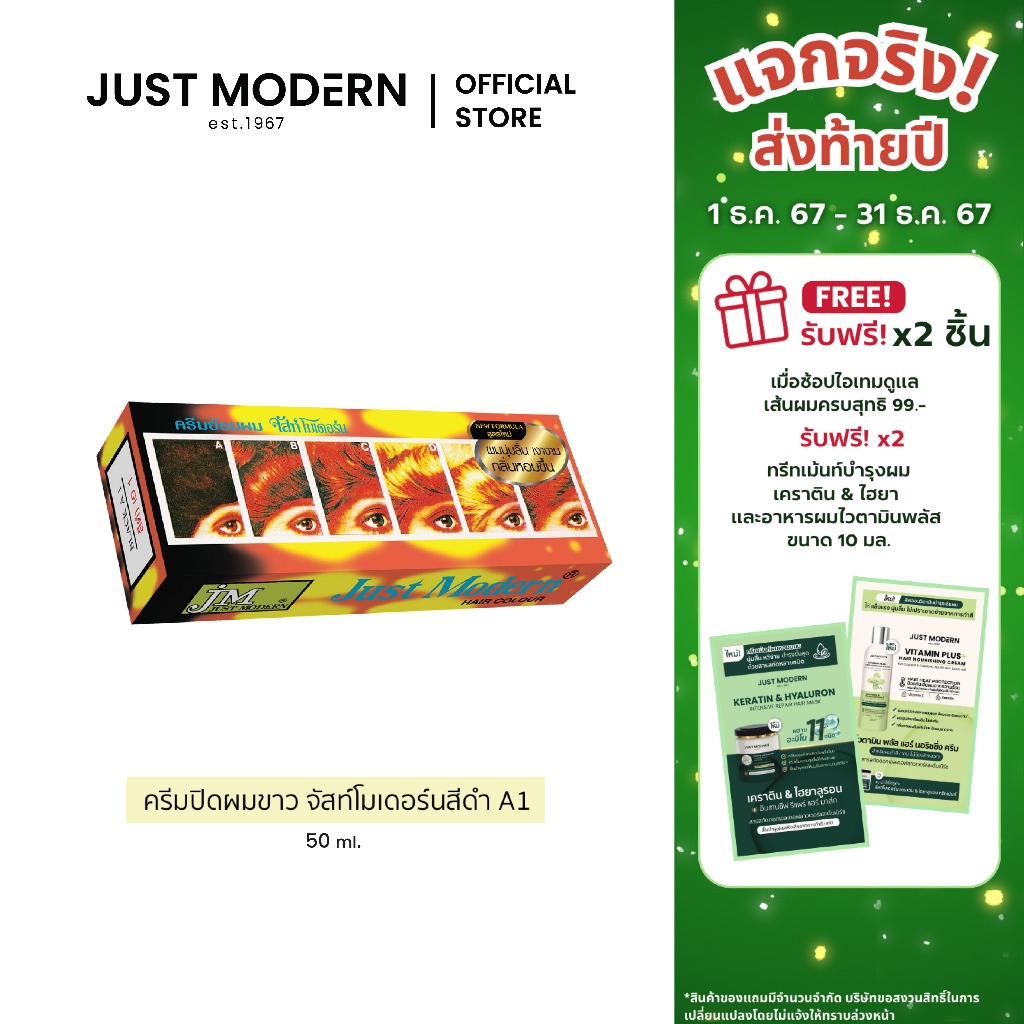 Just Modern (จัสท์โมเดอร์น) ครีมย้อมผม ปิดผมขาว สีดํา เอ1 Grey Coverage Hair Cream Black 50 ml.