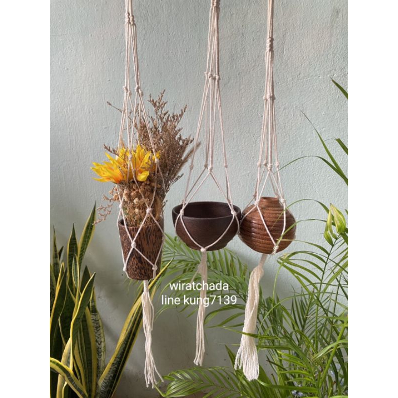เชือกแขวนกระถางต้นไม้🪴Handmade🌿แบบถักมาคราเม่ยาว90-100cm ราคาถูก Shopee Lazada