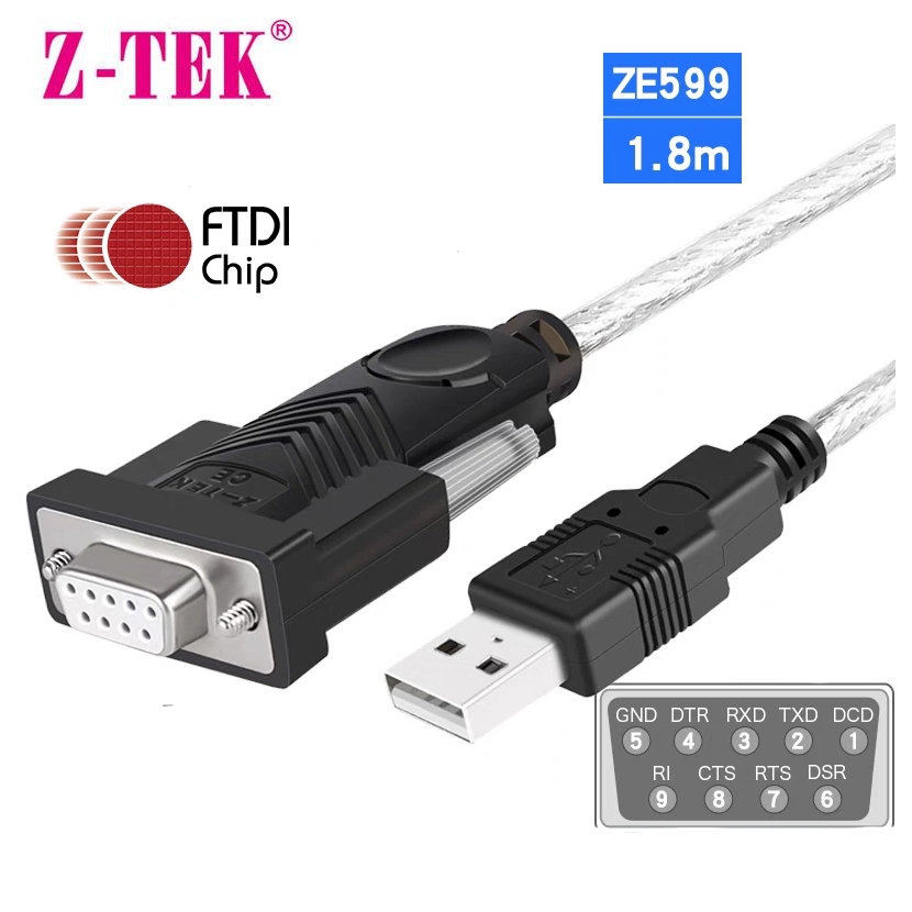 Z-TEK USB to RS232,USB to DB9F,สายแปลง USB2.0 เป็น พอร์ต Serial (RS232)ตัวเมีย,ยี่ห้อ ZTEK 1.8M