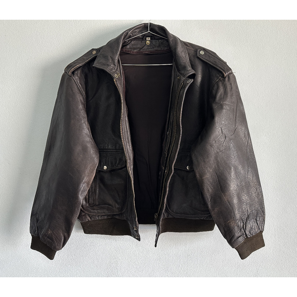 Real Leather Flight Bomber Brown Jacket Size X-Large