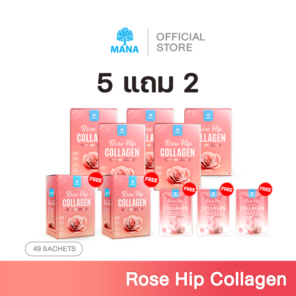 [5 แถม 2] MANA ROSE HIP COLLAGEN ผิวสวย ออร่าใส โรสฮิป คอลลาเจน ญาญ่า กระจ่างใส อ่อนเยาว์ ผิวเด็ก บำรุงผิว เรียบเนียน