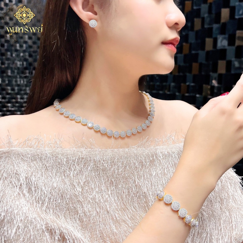 ส่งฟรี สร้อยคอเพชรเม็ดกลมไข่ปลา สร้อยข้อมือ ต่างหู เครื่องประดับไทย พูนทรัพย์ มีใบรับประกันใส่ออกงาน