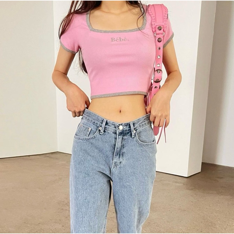 [พร้อมส่ง]Noirnine Bebe Square Neck Ribbed Top🇰🇷🇰🇷