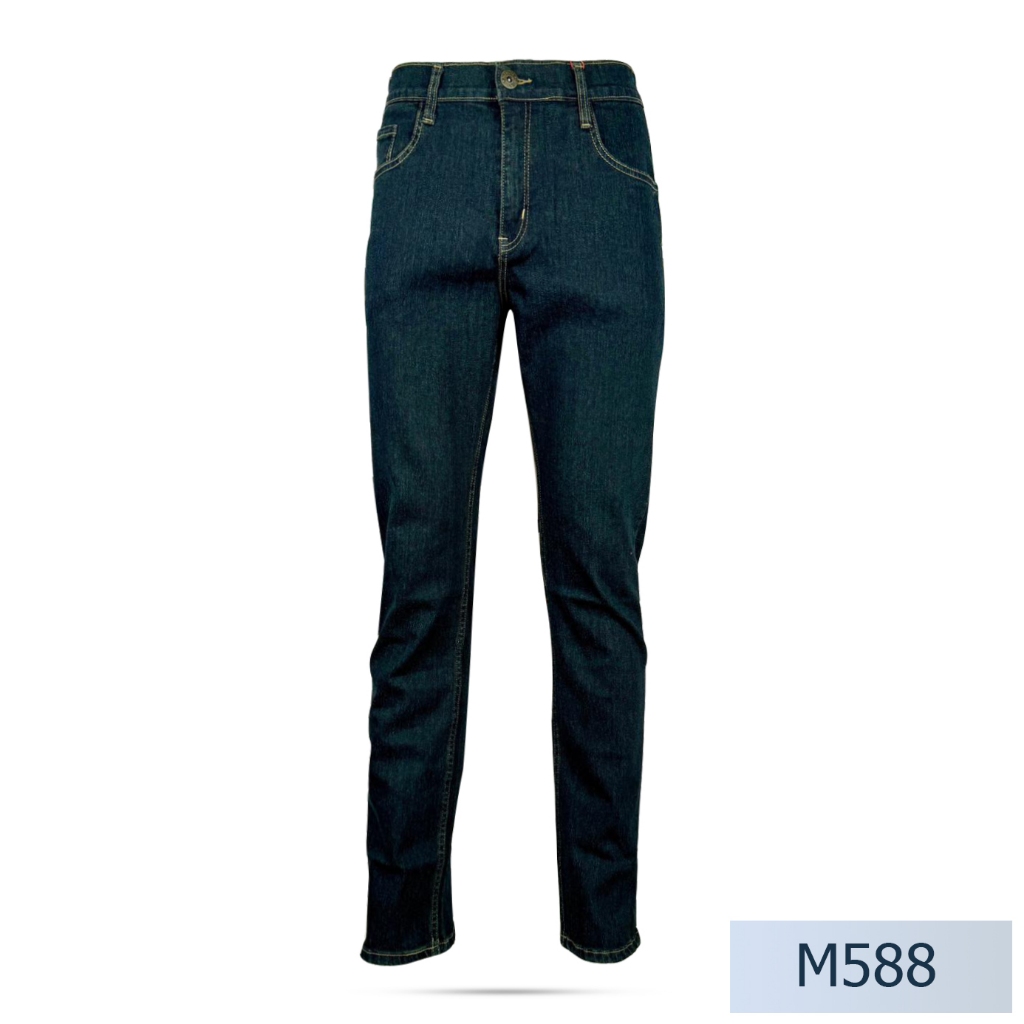 Niyom jeans รุ่น M588 กางเกงยีนส์ขายาวผู้ชาย ทรงกระบอกกลาง สียีนส์เข้ม ผ้ายืด