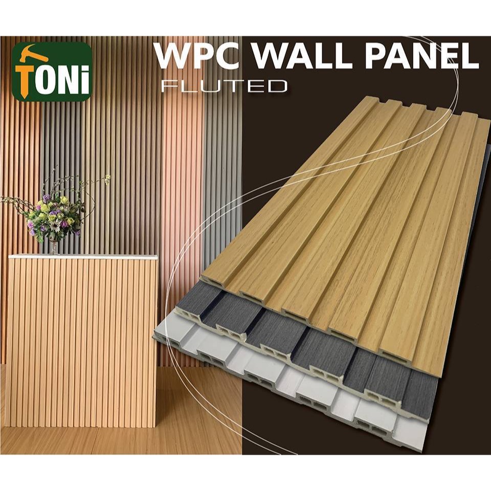 แผ่นระแนงเทียมติดผนัง WPC ลอนเหลี่ยมแบบบาง กว้าง 15 cm. (สำหรับภายในอาคาร)