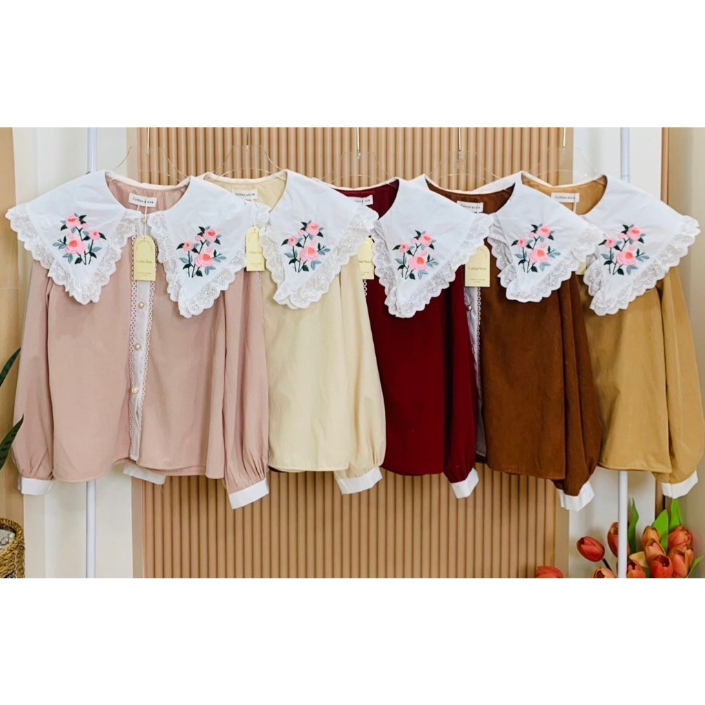 ป้าย Cotton store เสื้อผ้าลูกฟูกแต่งปกใหญ่ปักกุหลาบ อก 40 นิ้ว ยาว 23 นิ้ว