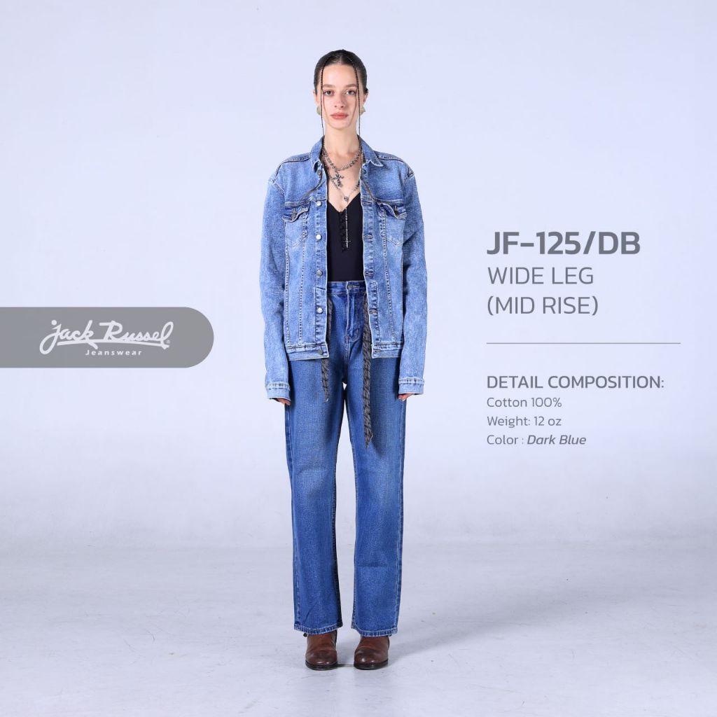 JACK RUSSEL กางเกงยีนส์ผู้หญิง ทรง WIDE LEG เอวกลาง รุ่น JF-125/DB สีDark Blue แจ็ครัสเซล