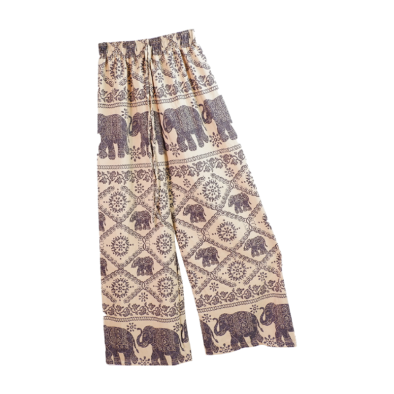 COM505 TARA Pants กางเกงช้างขายาว เอวยางยืด ทรงขากระบอกใหญ่ เนื้อผ้าไหมอิตาลี สีกากี