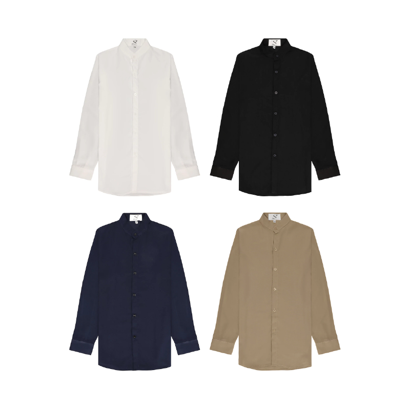 เสื้อเชิ้ตคอจีนแขนยาว สีพื้น ผ้านิ่มใส่สบายไม่ร้อน มีให้เลือกหลายสี M-XXL