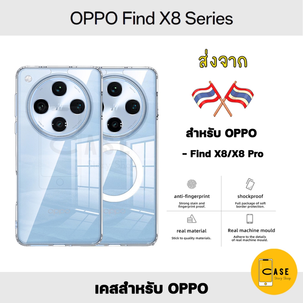 เคส OPPO Find X8 / 8 Pro เคสโปร่งใส PC + TPU กันกระแทก Anti-Yellow มีแม่เหล็ก