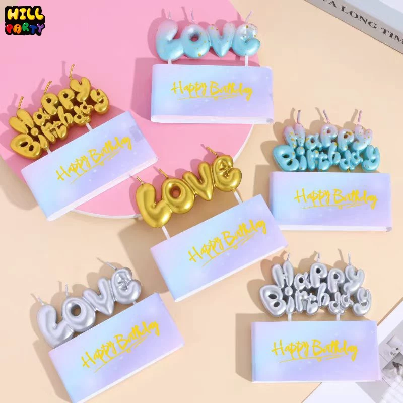 เทียนวันเกิด Happy Birthday เทียนLOVE สีกริกเตอร์สดใส พร้อมส่ง