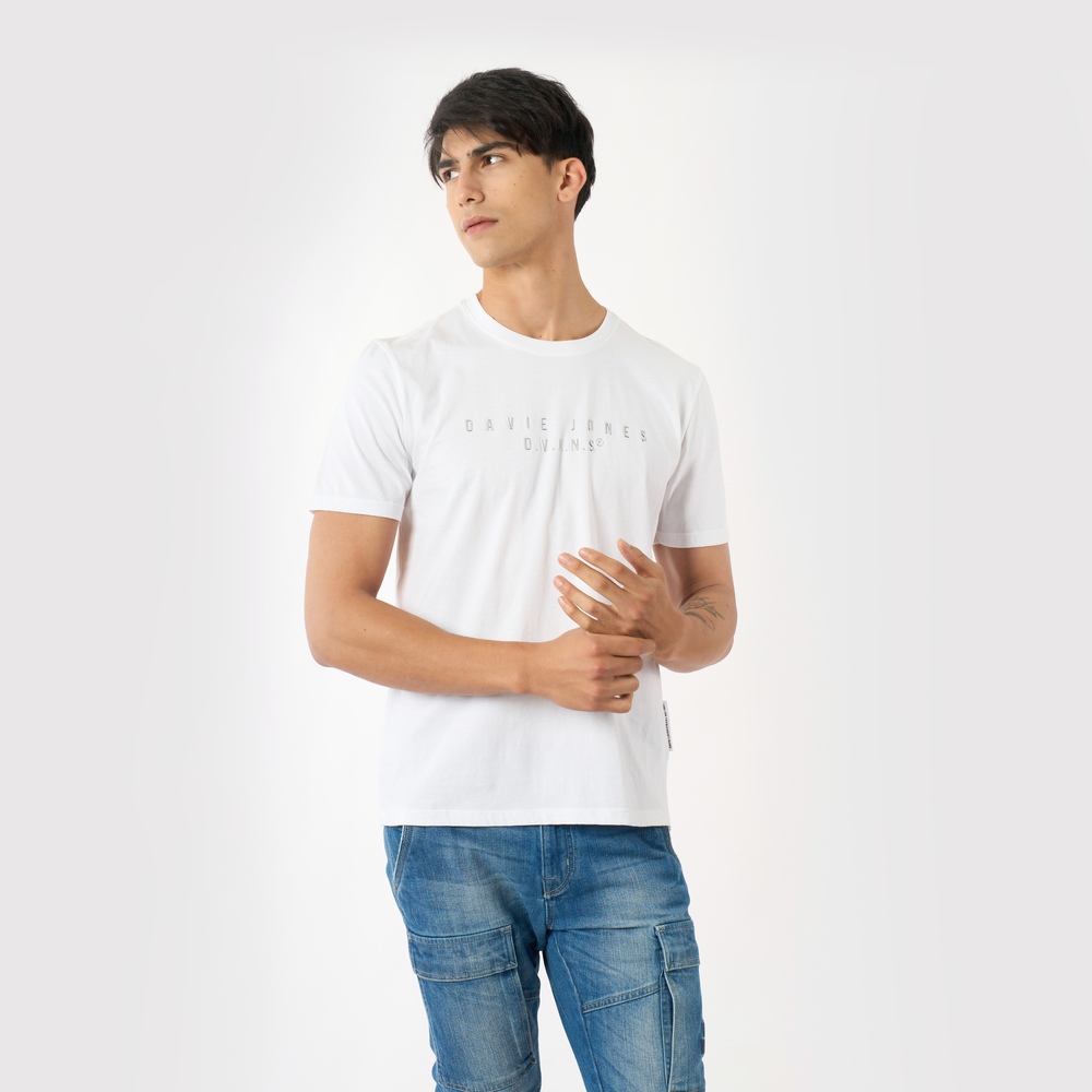 DAVIE JONES [BE FEARLESS] เสื้อยืดผู้ชาย Logo Slim Fit T-Shirt สีดำ ขาว LG0098 ราคา ถูกที่สุด ดีลบีเคเค แกลเลอรีภาพที่ 5