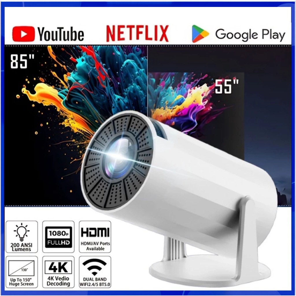 Gimbal 3 โปรเจคเตอร์ HY300 Pro 4K Native 1080P Android 11.0 WiFi 6 บลูทูธ 5 โปรเจคเตอร์ 10000 Lumens 4K