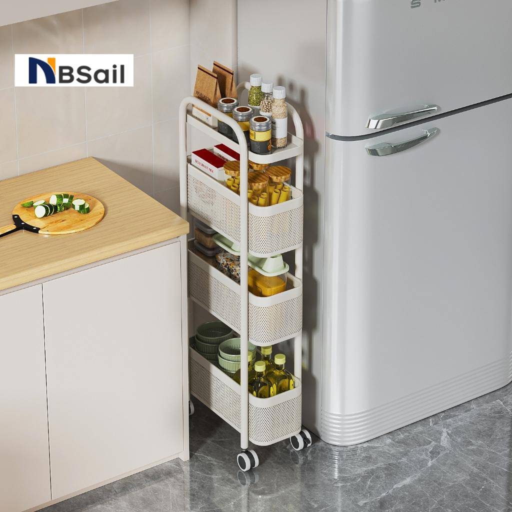 NBsail ชั้นวางของ 3/4/5ชั้น รถเข็นเข้ามุม ชั้นวางเครื่องเทศในครัว ไม่ต้องติดตั้ง มาพร้อม ดึงได้