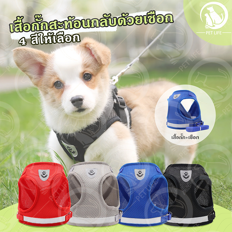 PET LIFE เสื้อรัดอกหมา สุนัข สายจูงแมว สายจูงสัตว์เลี้ยง สายรัดอกเรืองแสงพร้อมสายจูง สำหรับสัตว์เลี้ยง