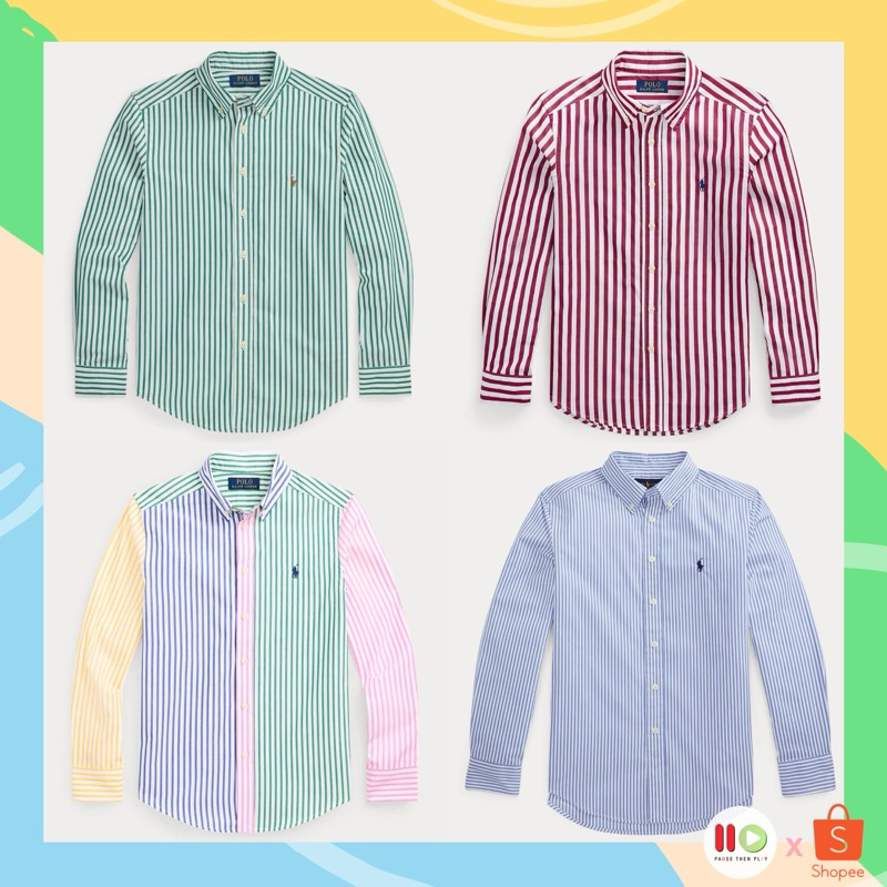 ลด 15% โค้ด •DDX15T2D21• Ralph Lauren Striped Cotton Popin Shirt (NEW Collection)