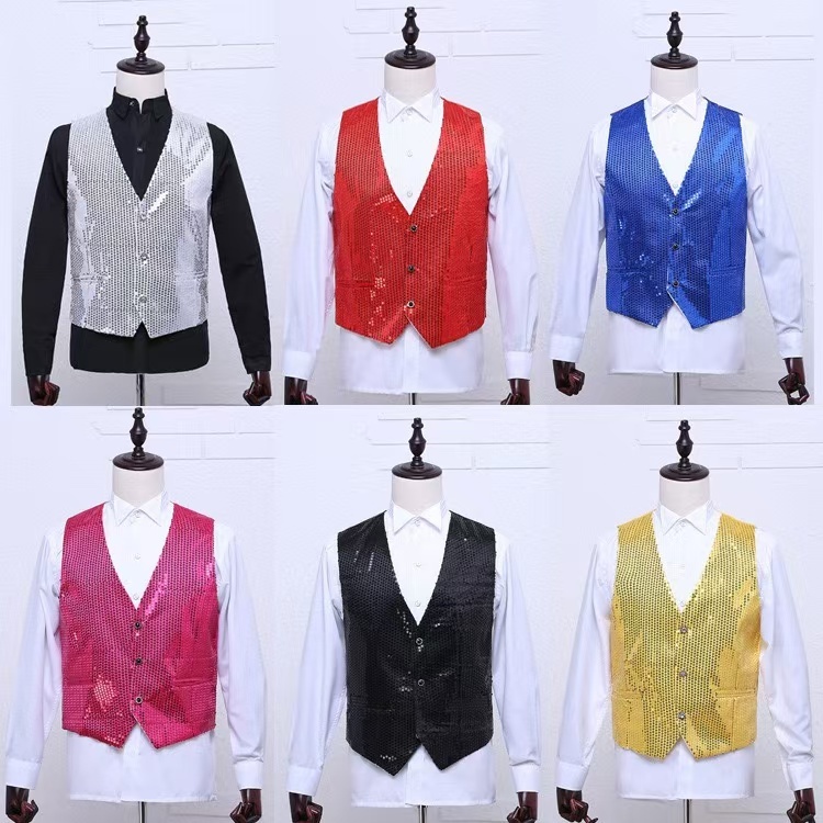 เสื้อกั๊ก Paillette เลื่อมสีเงินผู้ชาย 2023 ยี่ห้อ V Neck Party Dress Vest Vest เสื้อกั๊กผู้ชาย DJ C