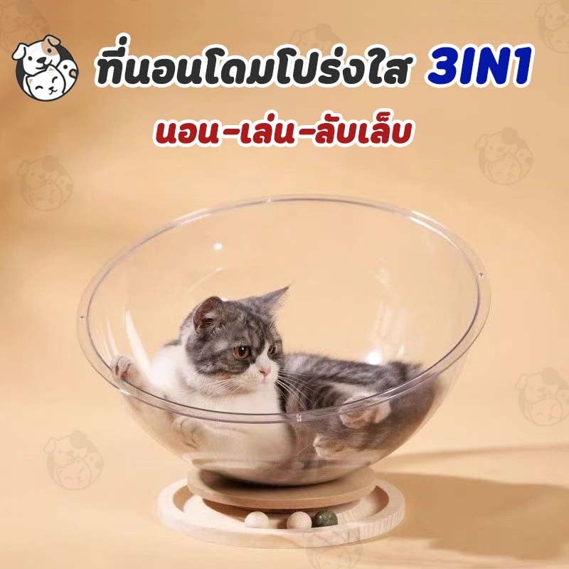รังแมวแคปซูลอวกาศ 2in1 โดมแมว หลุมอวกาศ บ้านแมว ของเล่นแมว ที่นอนอวกาศ จานไม้เนื้อแข็งอะคริลิค MOS