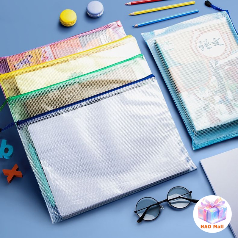 กระเป๋าใส่เอกสารซิป แฟ้มซองซิปใส่เอกสารกันน้ำpvc A3/A4/A5/A6/B4/B5 แฟ้มตะข่าย แบบตะข่าย ใส่ของ อุปกรณ์เครื่องเขียน