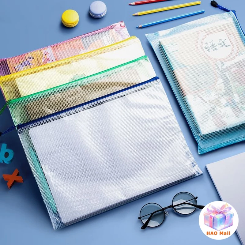 กระเป๋าใส่เอกสารซิป แฟ้มซองซิปใส่เอกสารกันน้ำpvc A3/A4/A5/A6/B4/B5 แฟ้มตะข่าย แบบตะข่าย ใส่ของ อุปกรณ์เครื่องเขียน