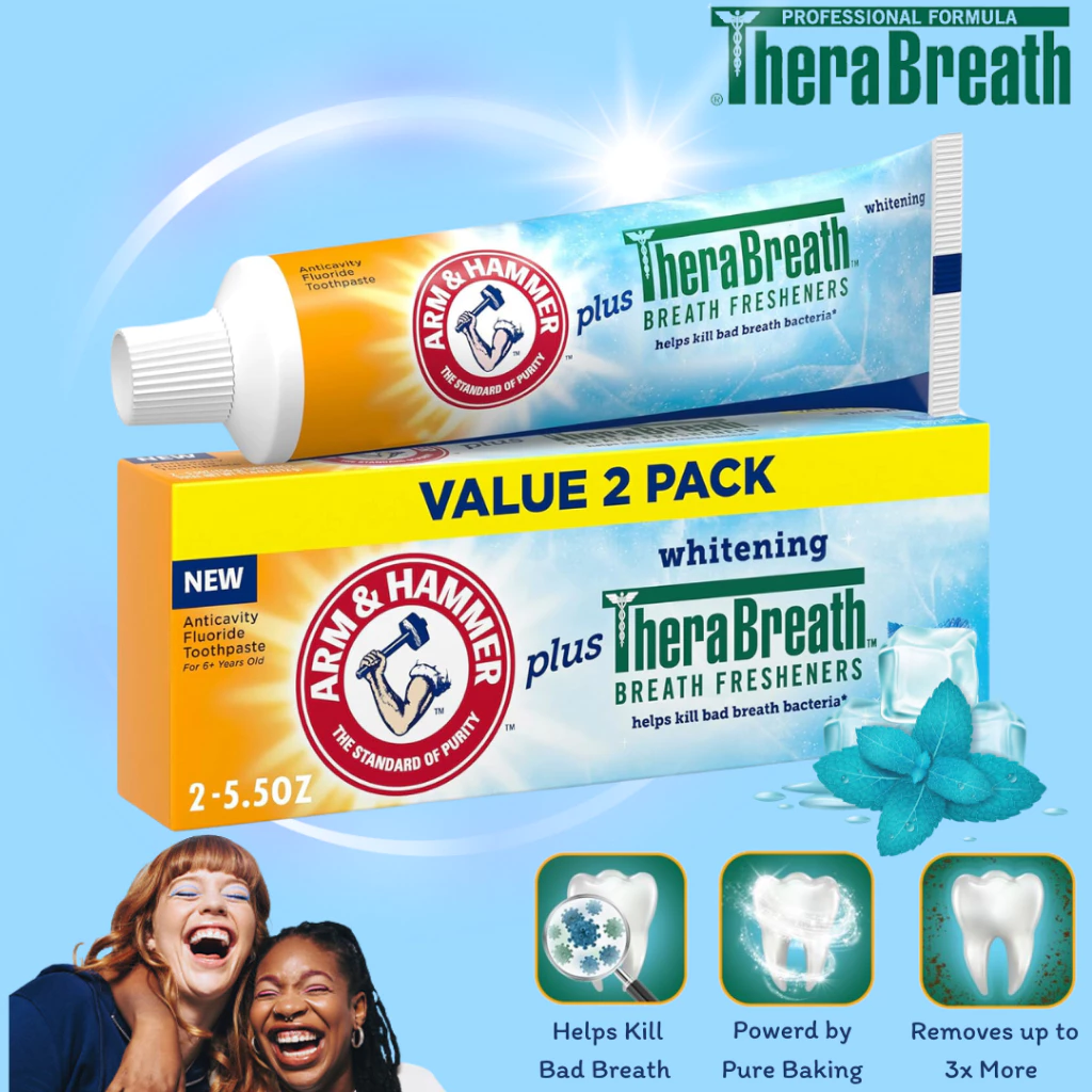 นำเข้า 🇺🇸 “ฟันขาวมั่นใจ ลมหายใจสดชื่น กับคู่หู ARM & HAMMER และ TheraBreathพร้อมดูแลครบสูตรในหลอดเดียว