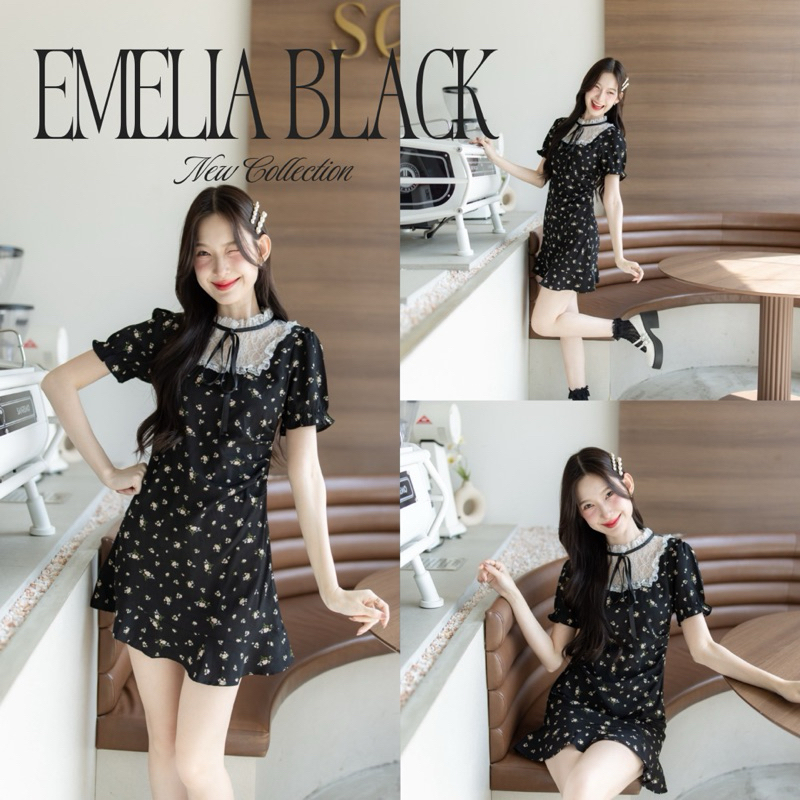 EMELIA BLACK DRESS เดรสสีดำ ลายดอก ลุคคุณหนู