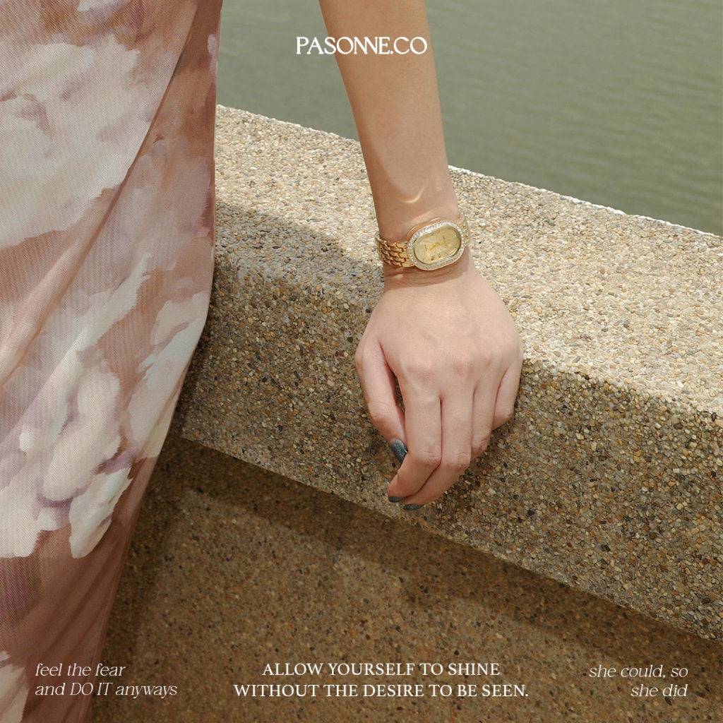 pasonne.co นาฬิกาข้อมือ นาฬิกาวินเทจ สายสแตนเลสสีทอง