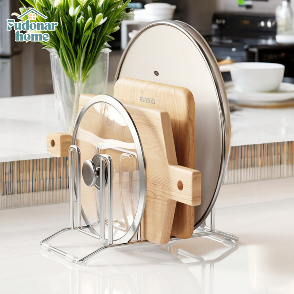 Fudonar ชั้นวางสแตนเลสในครัว ชั้นวางฝาหม้อ ชั้นวางเขียง อุปกรณ์ในห้องครัว