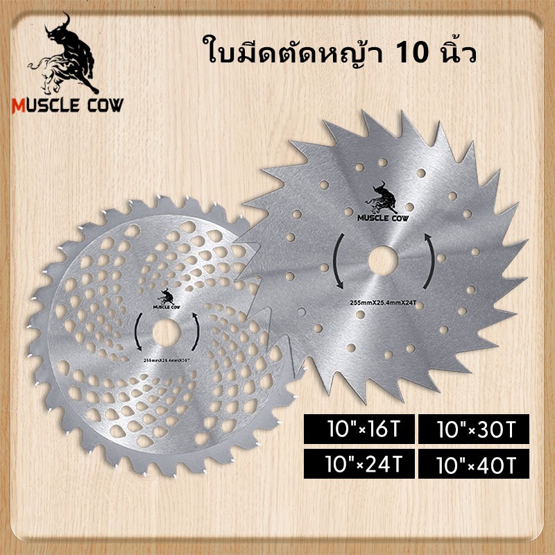 MUSCLE COW ใบมีดตัดหญ้า ฟันคาร์ไบด์ และ ฟันลับคมได้ ใบเลื่อยวงเดือนตัดหญ้าขนาด10 นิ้ว 16ฟัน 24ฟัน 30ฟัน 40ฟัน คุณภาพดี