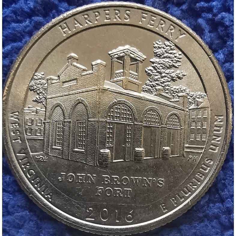 เหรียญ​หมุนเวียน​ USA, 0.25​USD​  National​ Park​ Quarter, Harpers Ferry, #1708T, ใช้แล้ว