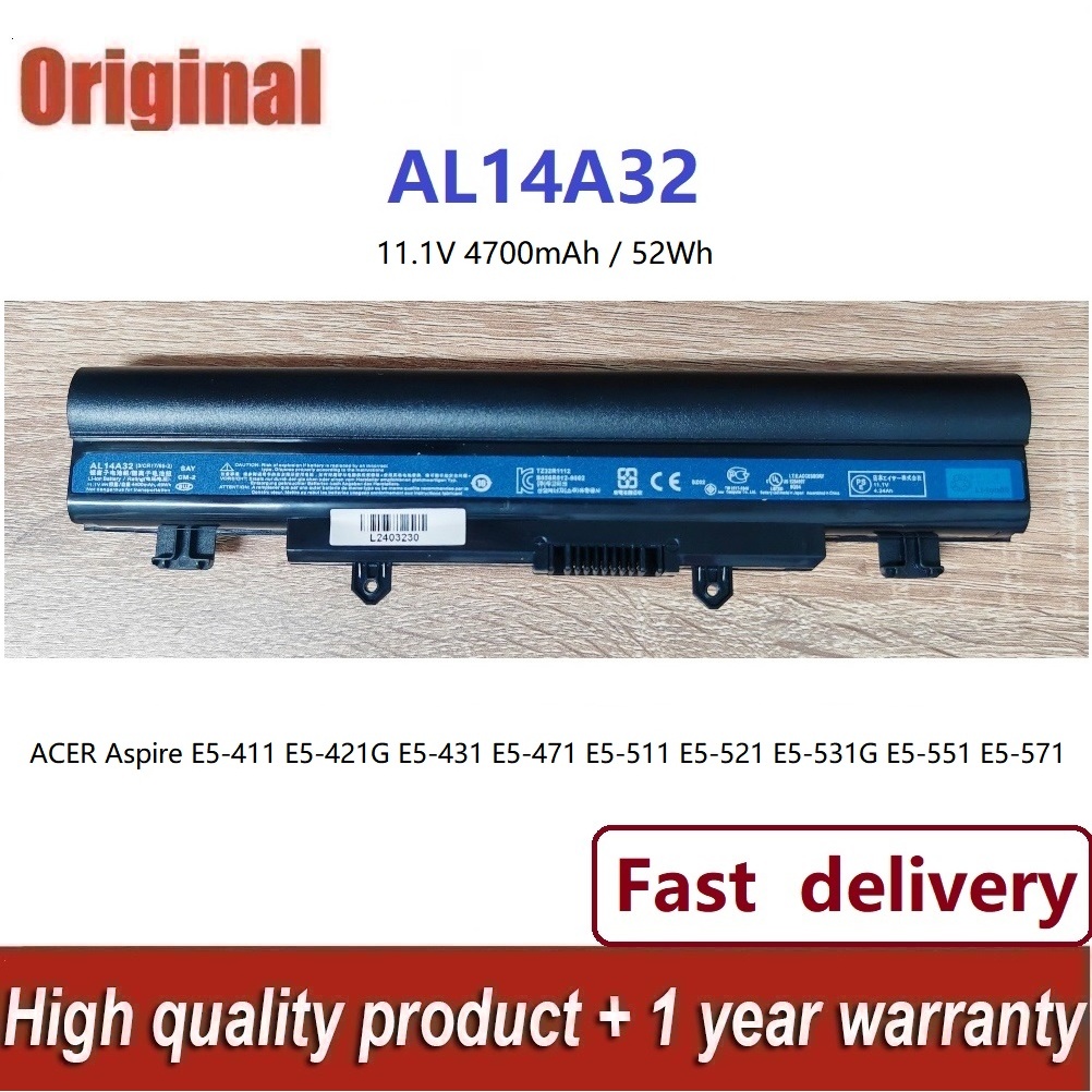 BATTERY ACER แบตเตอรี่ เอเซอร์ AL14A32 E5-411 E5-421G E5-431 E5-471 E5-511 E5-521 E5-531G E5-551 E5-571 (11.1V 52Wh)