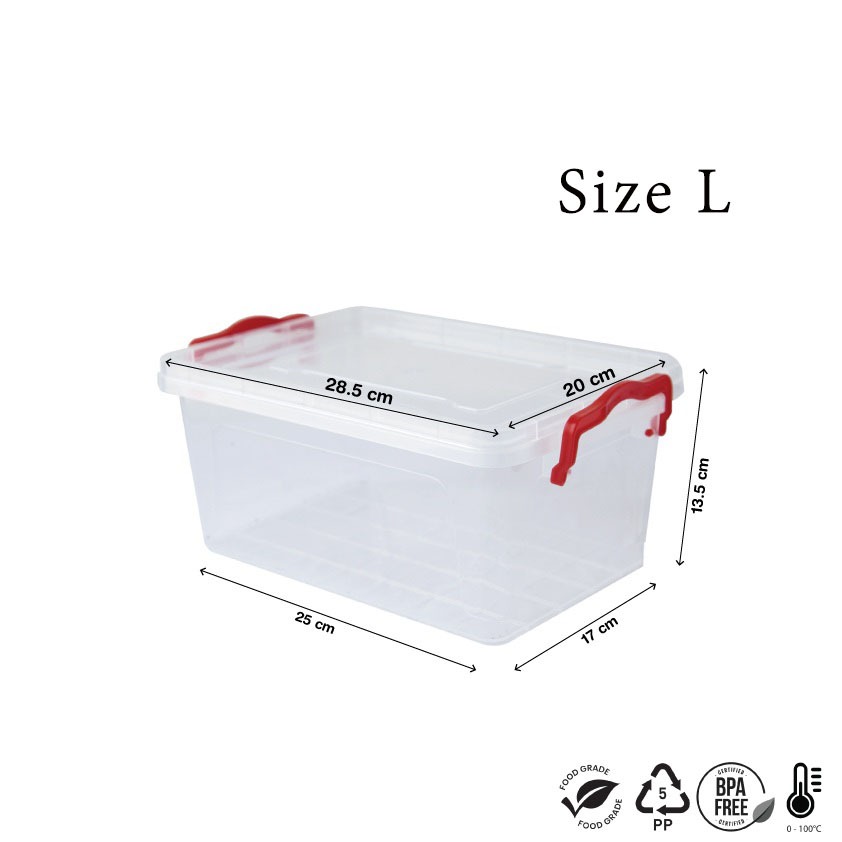 กล่องล็อคใส มีหูจับ กล่องอเนกประสงค์ ปราศจากสารก่อมะเร็ง สีขาวใส มี 4 ขนาด 1.2 ลิตร,3 ลิตร, 5 ลิตร,9 ลิตร คุณภาพดีเกรดA - รูปที่ 2