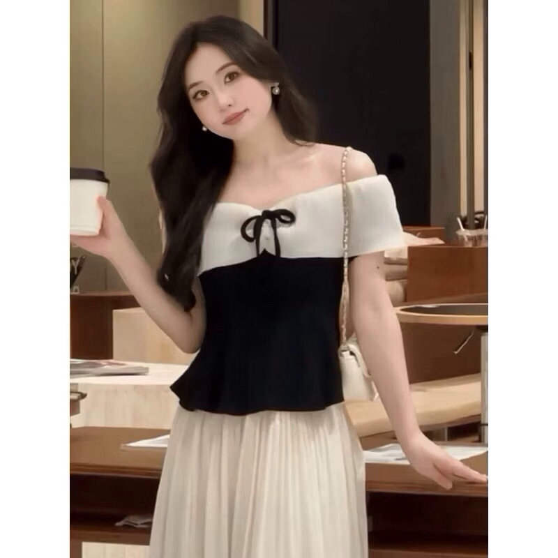 ส่งด่วนไทยฤดูร้อนของผู้หญิงขนาดใหญ่สไตล์ฝรั่งเศสสง่างามแข็งหนึ่งสายคอปิดไหล่สลิมฟิตน้ําค้างเอวด้านบน(A10)
