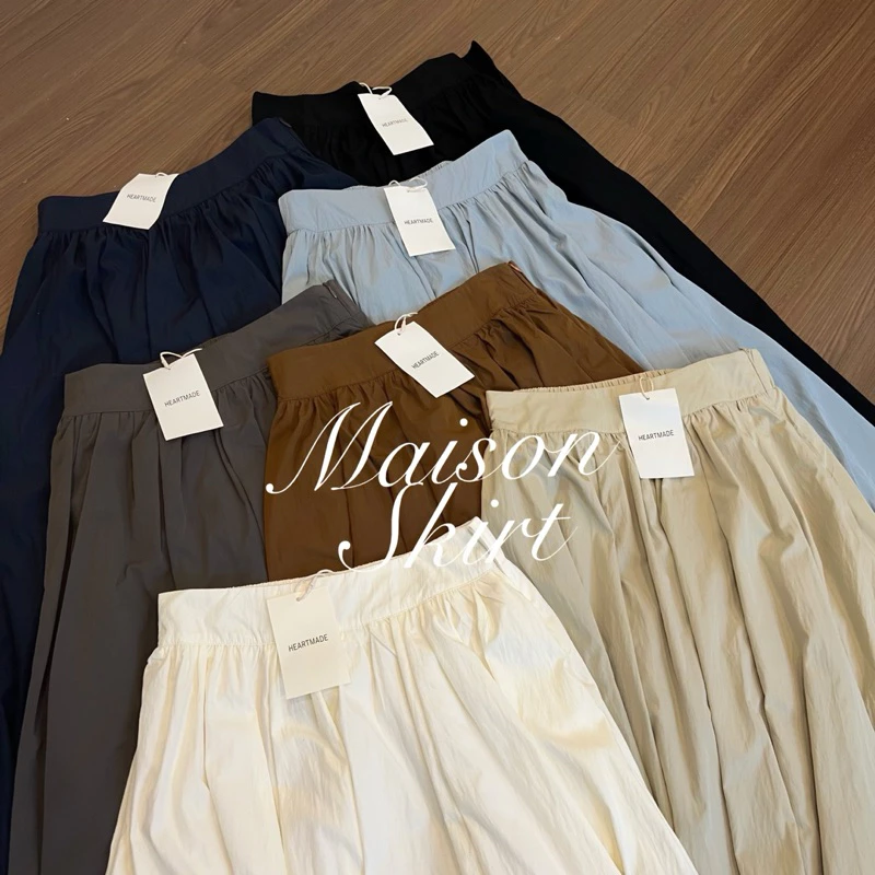 (A07) HEARTMADE——maison skirt(กระโปรงรูดเอวผ้า4ชิ้นสม๊อคหลังพร้อมกระเป๋าข้าง)