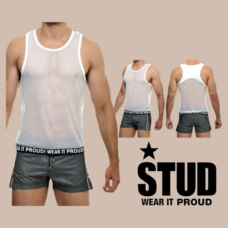 STUD Tank Top (มือ1 M) เสื้อกล้ามชาย ผ้าตาข่าย