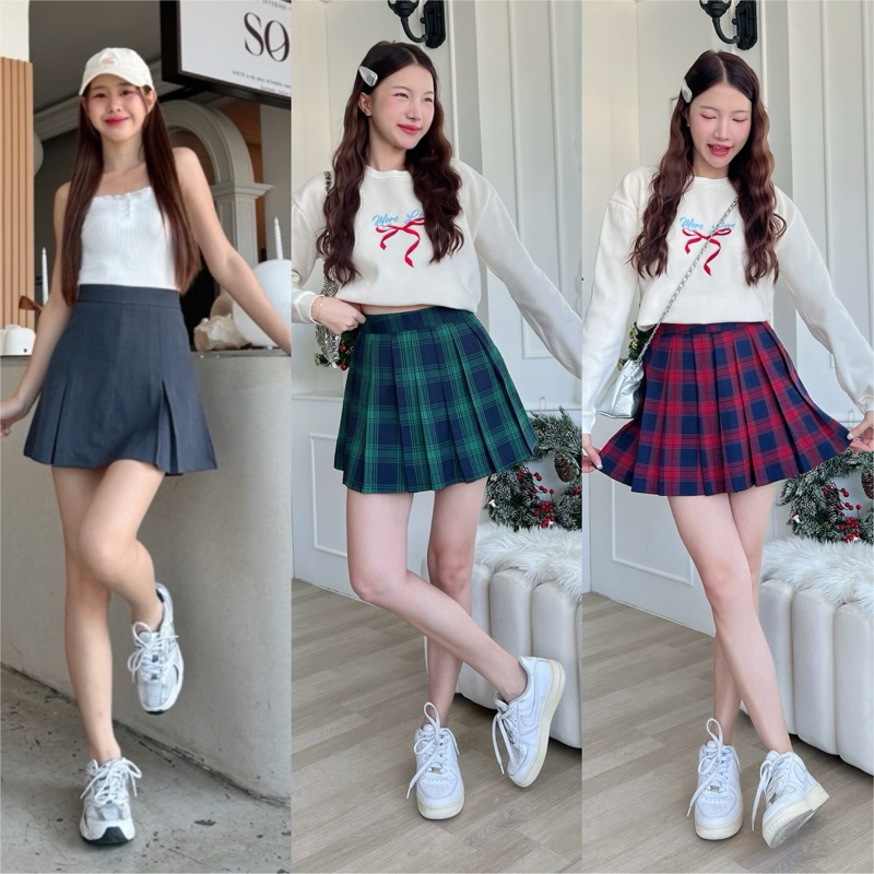 กางเกงกระโปรง ผ้าป๊อกกี้ใส่สบายๆชิปหลัง แต่งจีบทวิสรอบตัว ทรงสวยมากๆ