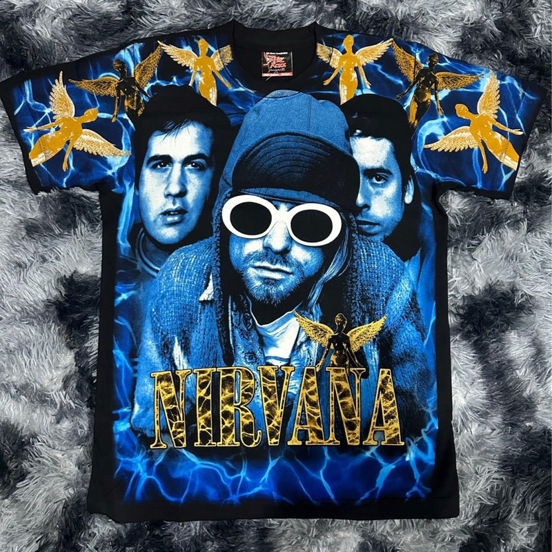 เสื้อยืดOVP Nirvana นางฟ้าน้ำเงิน ป้าย Theroxx ผ้าคอตตอน 100