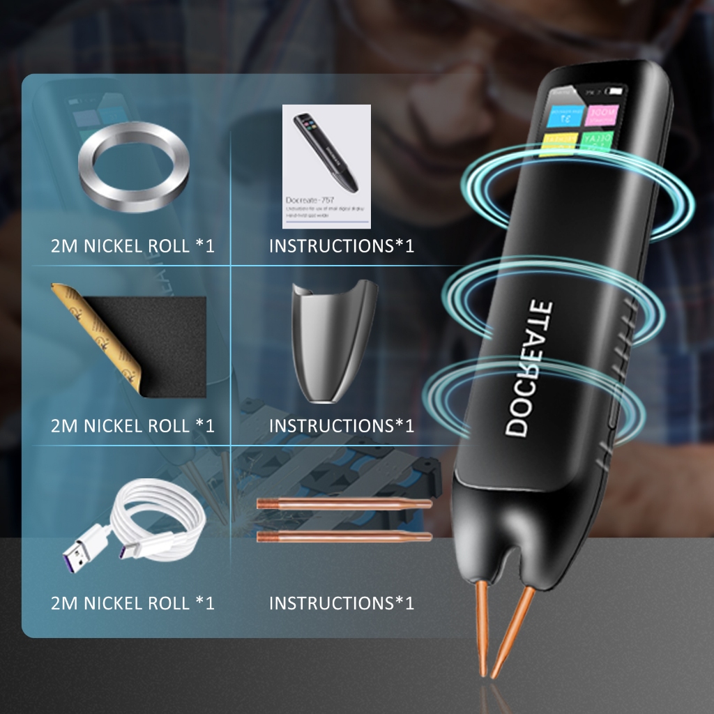 เครื่องเชื่อมจุดมือถือ DoCreate-756 แบบพกพา 🔥 ใช้แบตเตอรี่ลิเธียม 18650 ⚡ สำหรับงาน DIY ขนาดเล็ก 🔧 ใ